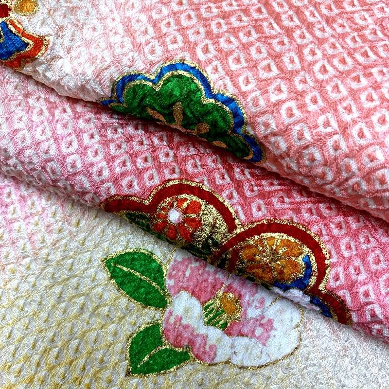 502ag37□七五三 三歳 女児 着物&被布＆長襦袢 総絞り 金彩□状態良好