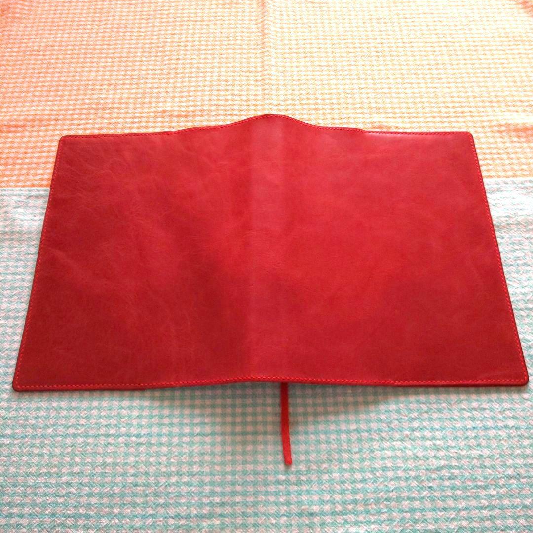 オイルワックスヌメ革 赤 レザーカバー、B5 26穴バインダー付