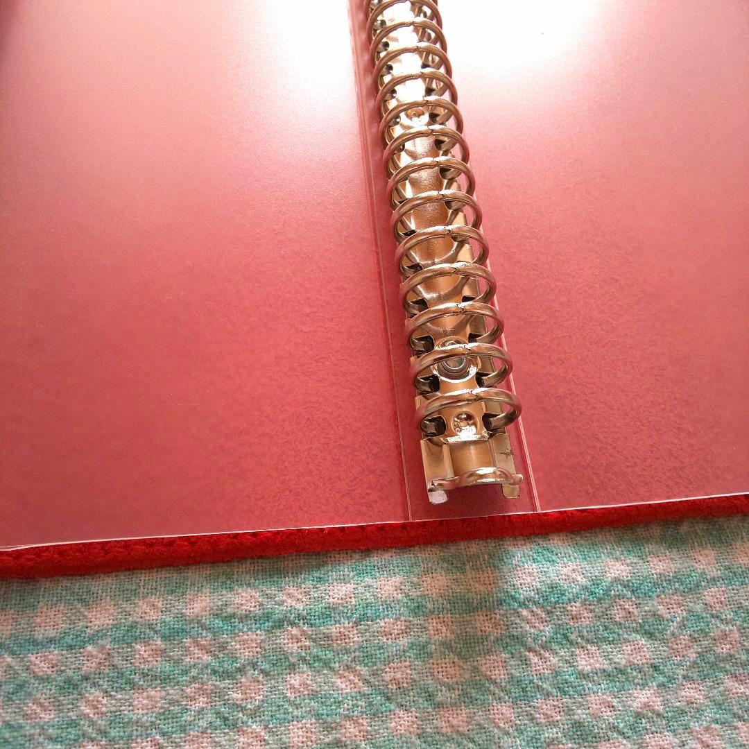 オイルワックスヌメ革 赤 レザーカバー、B5 26穴バインダー付