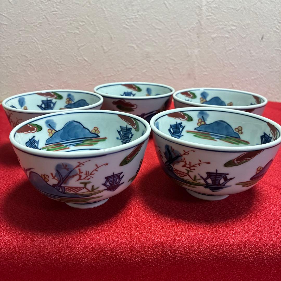 有田焼源右衛門窯　染錦山水絵茶碗