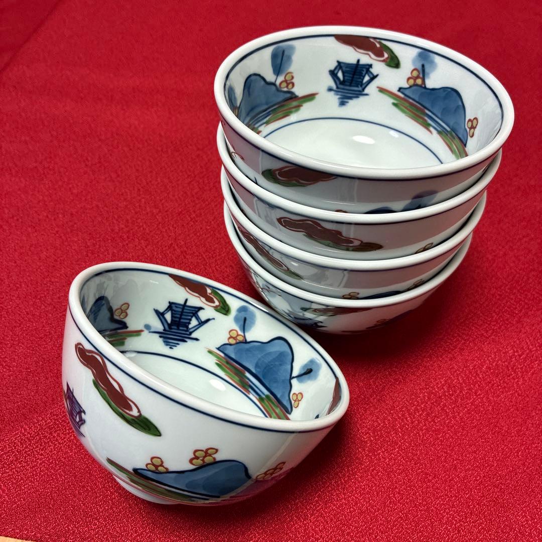 有田焼源右衛門窯　染錦山水絵茶碗