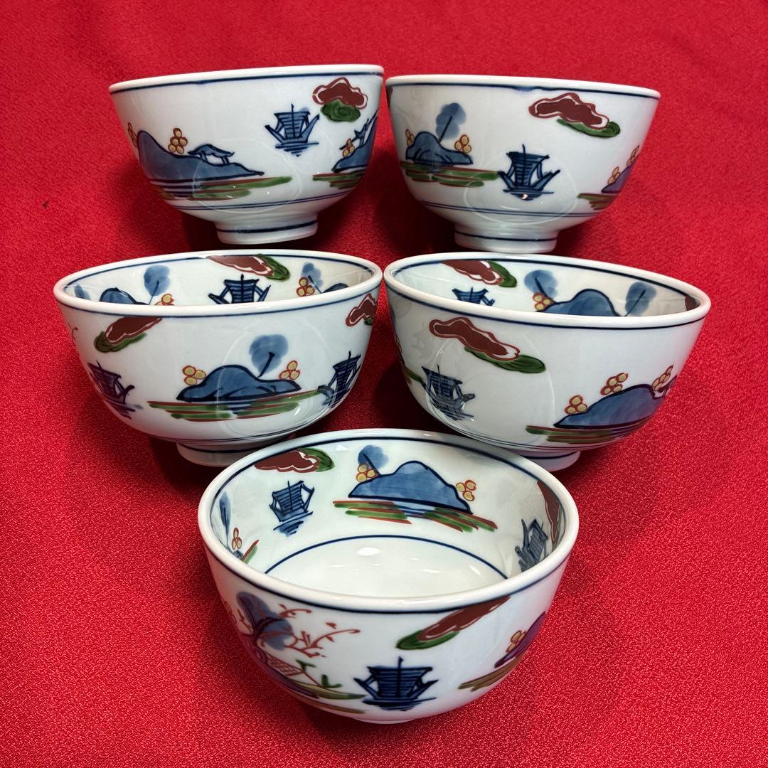 有田焼源右衛門窯　染錦山水絵茶碗