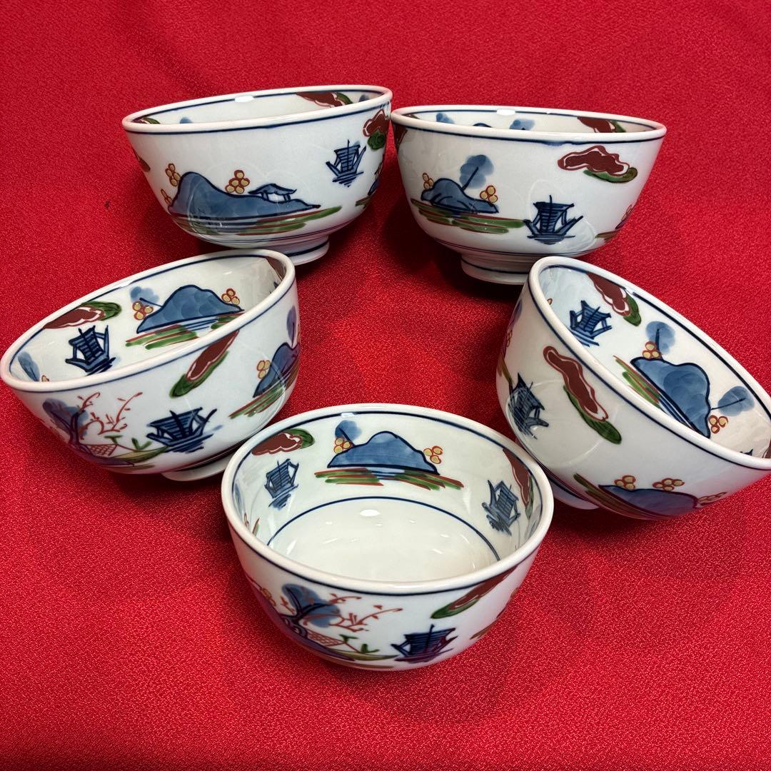 有田焼源右衛門窯　染錦山水絵茶碗