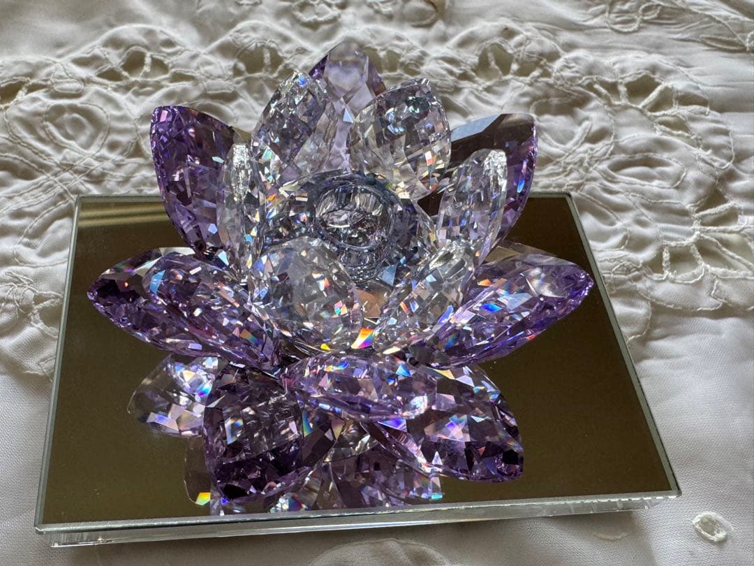 スワロフスキーのウォーターリリーキャンドルホルダー　パープル