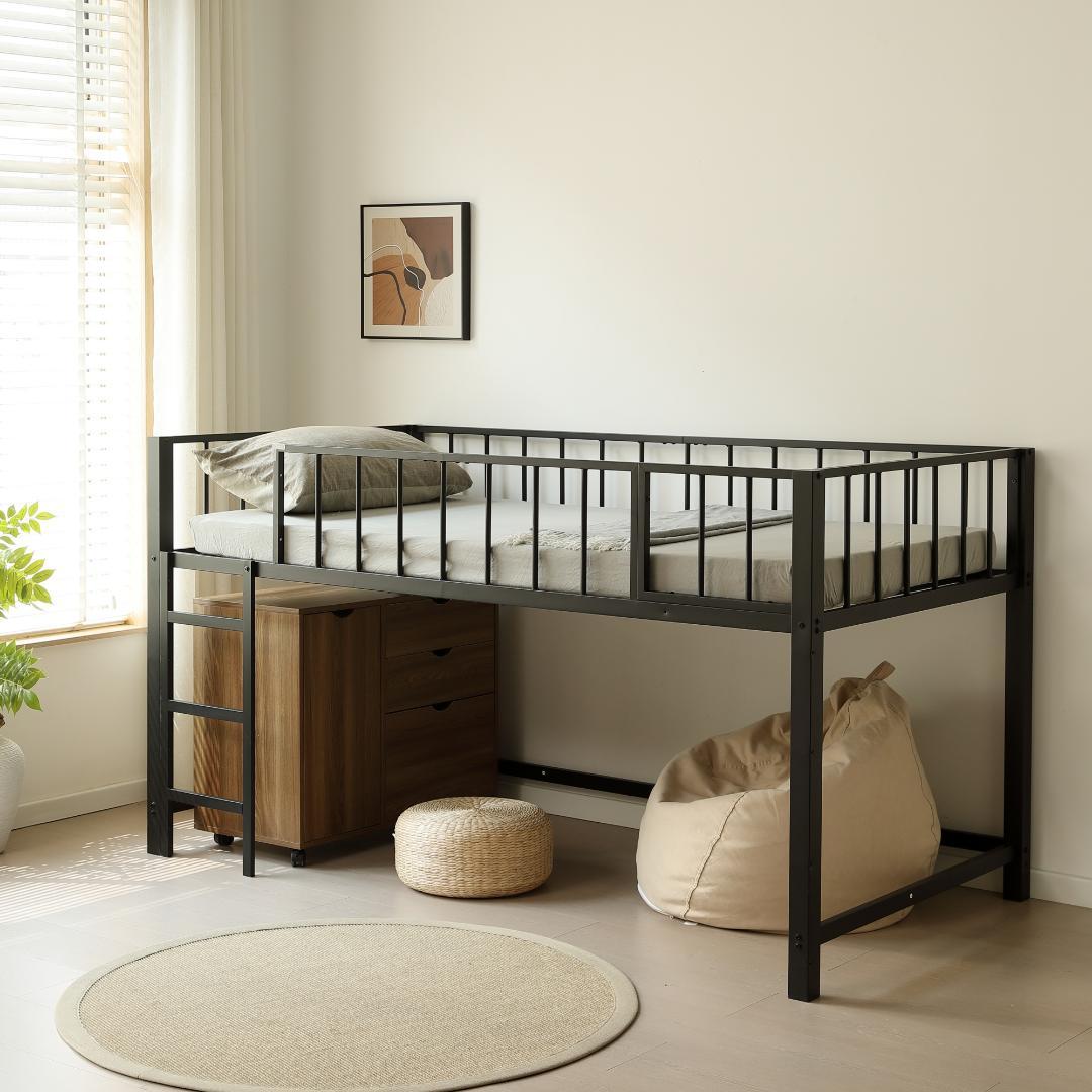 ロフトベッド（S） 高さ110cm下収納 ロフト ベッド 省スペース　BLACK