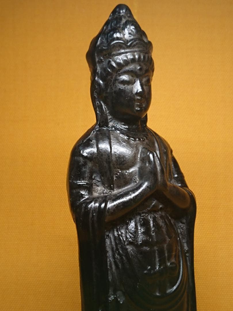 仏教美術　観音　仏像　彫像　石製　置物　インテリア　工芸品　美術品　A1356