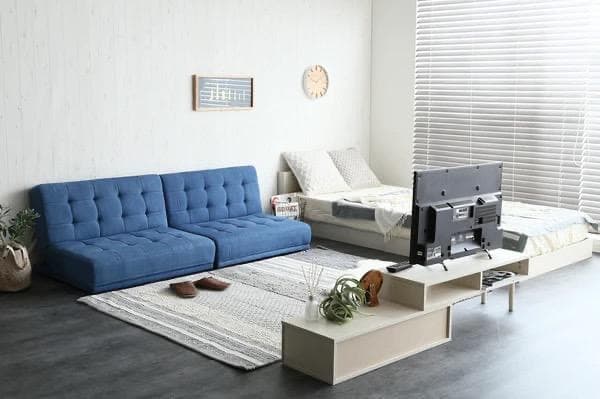 リクライニングソファ リクライニング式 ベッド ソファベッド デニムブルー