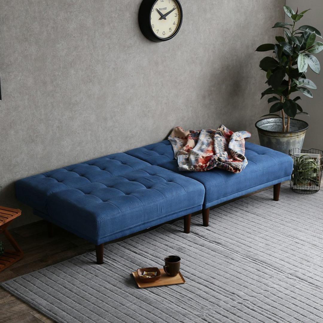 リクライニングソファ リクライニング式 ベッド ソファベッド デニムブルー