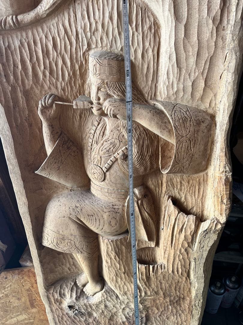 アイヌ木彫り壁掛け、 一枚板特大木彫り アイヌ彫刻壁画 、アイヌ特大126センチ