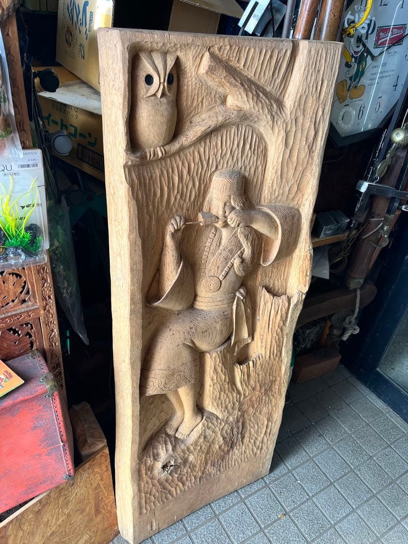 アイヌ木彫り壁掛け、 一枚板特大木彫り アイヌ彫刻壁画 、アイヌ特大126センチ