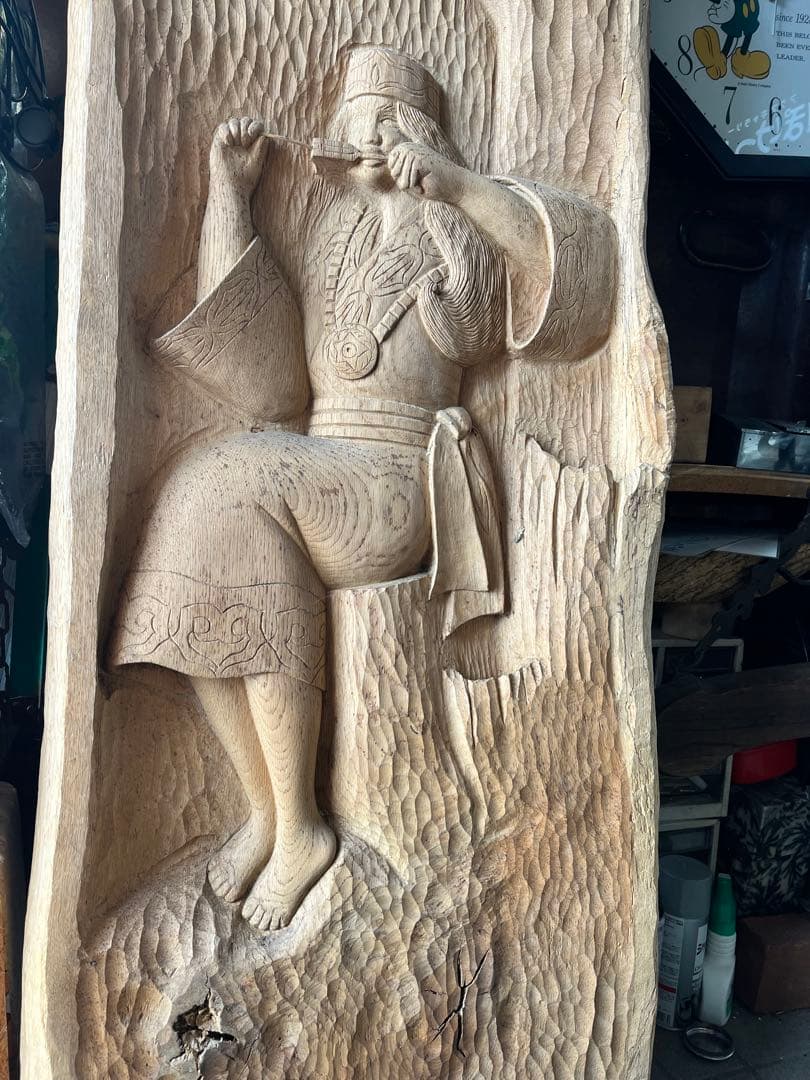 アイヌ木彫り壁掛け、 一枚板特大木彫り アイヌ彫刻壁画 、アイヌ特大126センチ