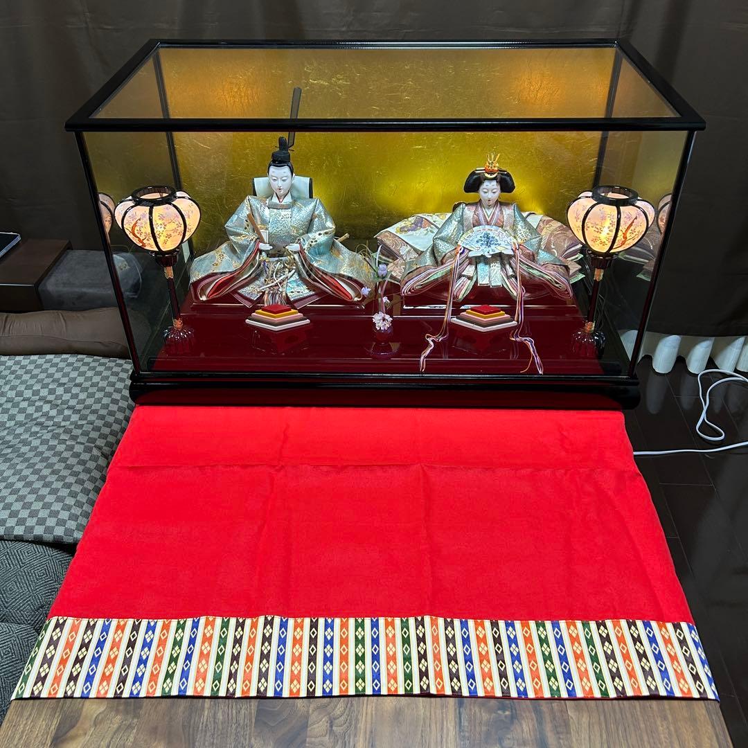 ガラスケース付き　ひな人形セット 提灯付き