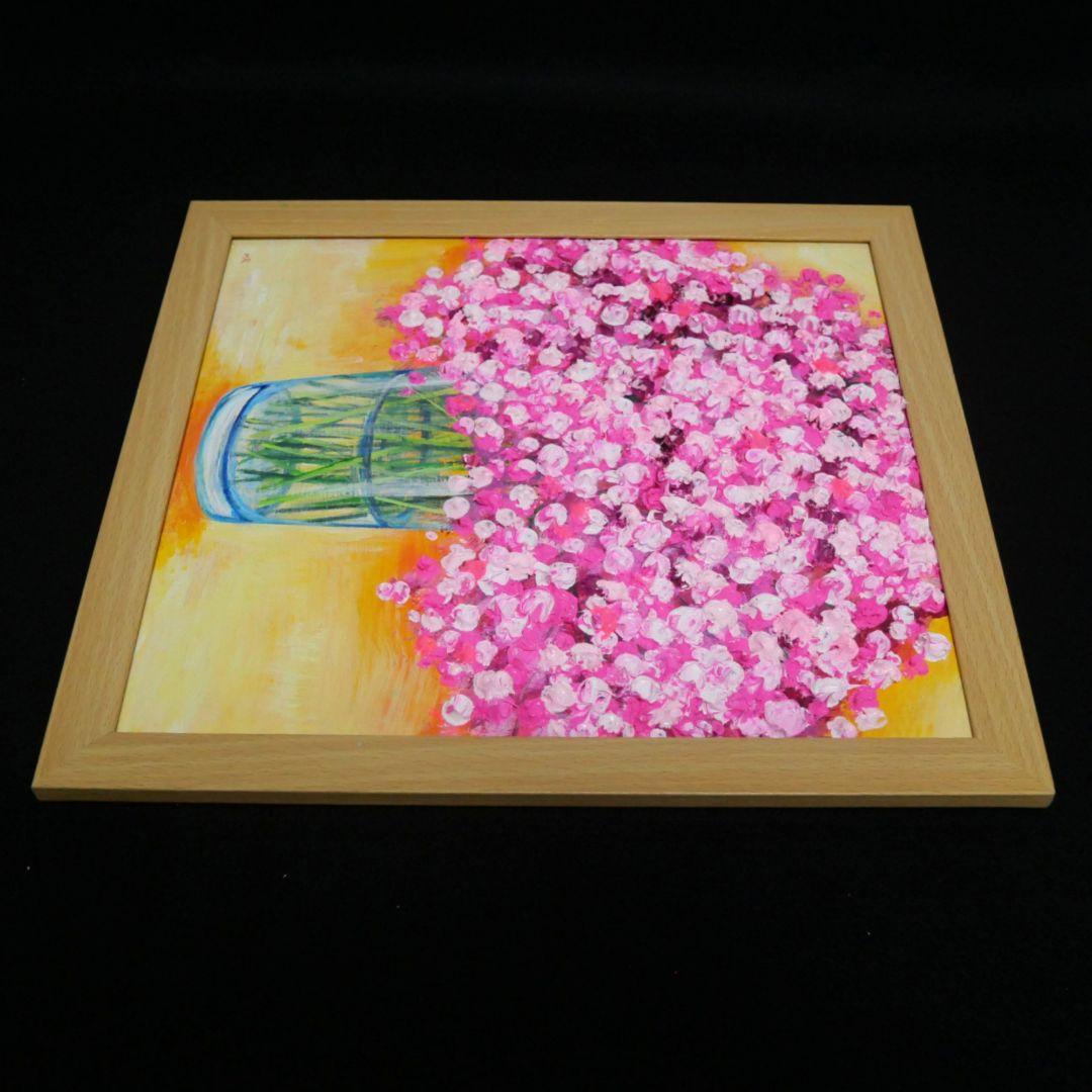 油絵 油彩 油彩画 絵画【ピンクのかすみ草】
