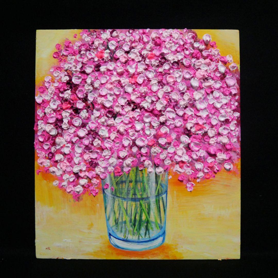 油絵 油彩 油彩画 絵画【ピンクのかすみ草】
