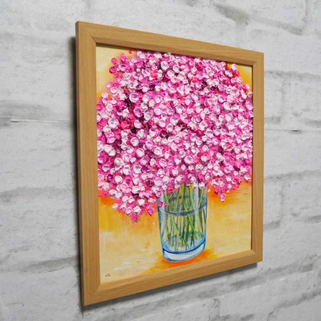 油絵 油彩 油彩画 絵画【ピンクのかすみ草】