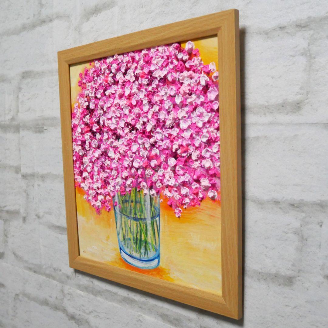油絵 油彩 油彩画 絵画【ピンクのかすみ草】