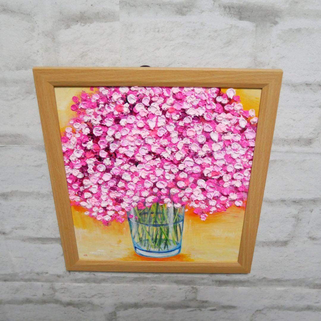 油絵 油彩 油彩画 絵画【ピンクのかすみ草】