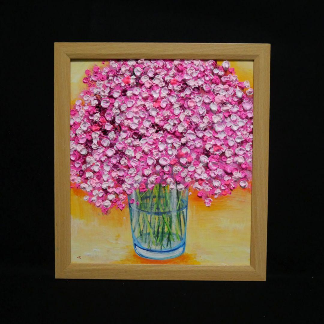 油絵 油彩 油彩画 絵画【ピンクのかすみ草】