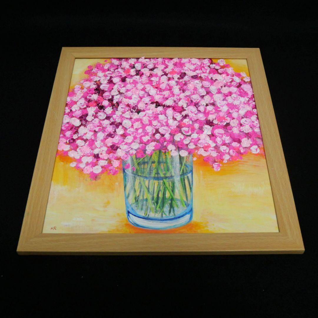 油絵 油彩 油彩画 絵画【ピンクのかすみ草】