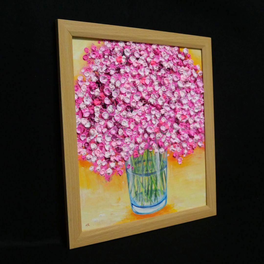 油絵 油彩 油彩画 絵画【ピンクのかすみ草】