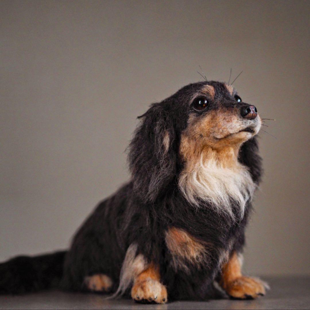 羊毛フェルト ハンドメイド ミニチュアダックスフンド ブラックタン