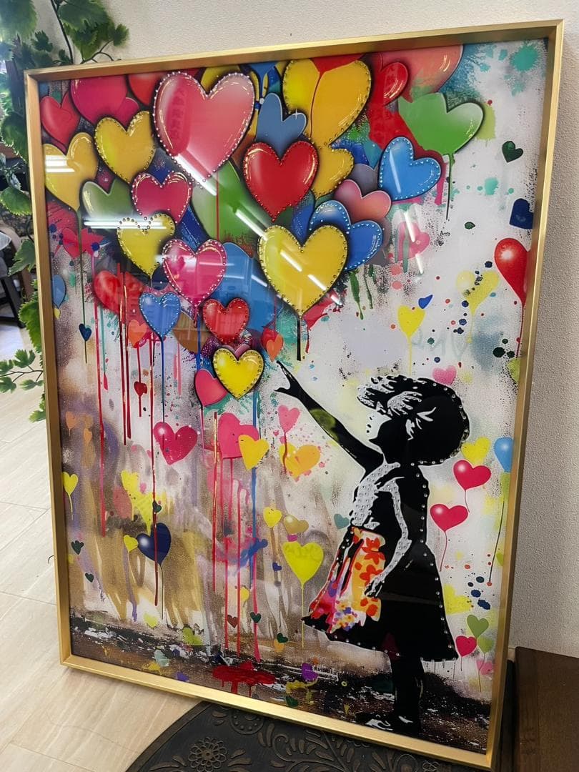 ストーン　アートパネル　バンクシー　風船と少女　壁掛け　パネル　アート　絵　絵画