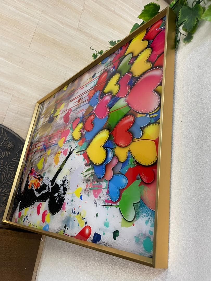 ストーン　アートパネル　バンクシー　風船と少女　壁掛け　パネル　アート　絵　絵画