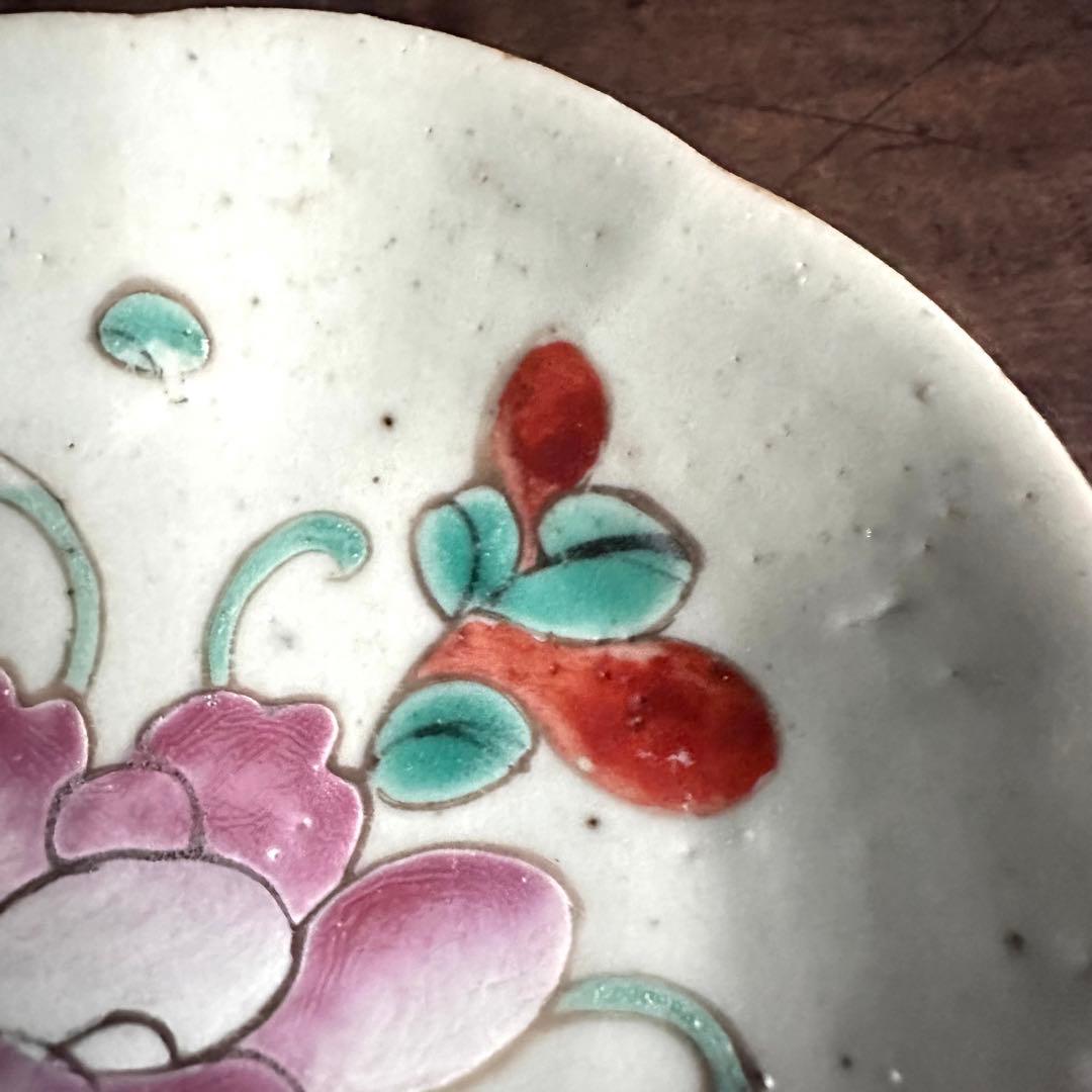 希少】清朝期 粉彩 花の図 輪花皿 台皿 小皿 中国古玩 中国美術 骨董品