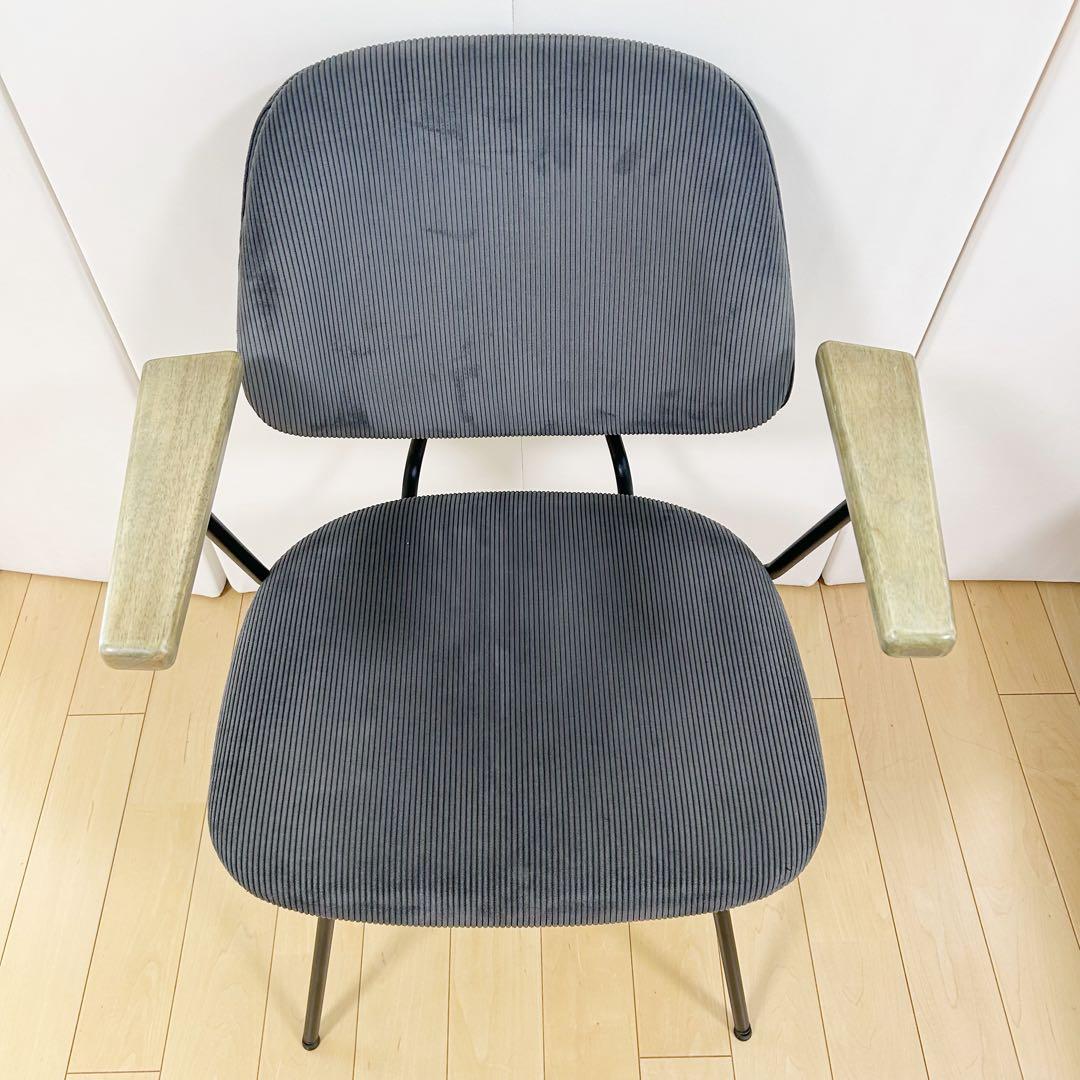 アンティーク アーム付 コーデュロイ ブラックアイアン モダン Menoa天然木