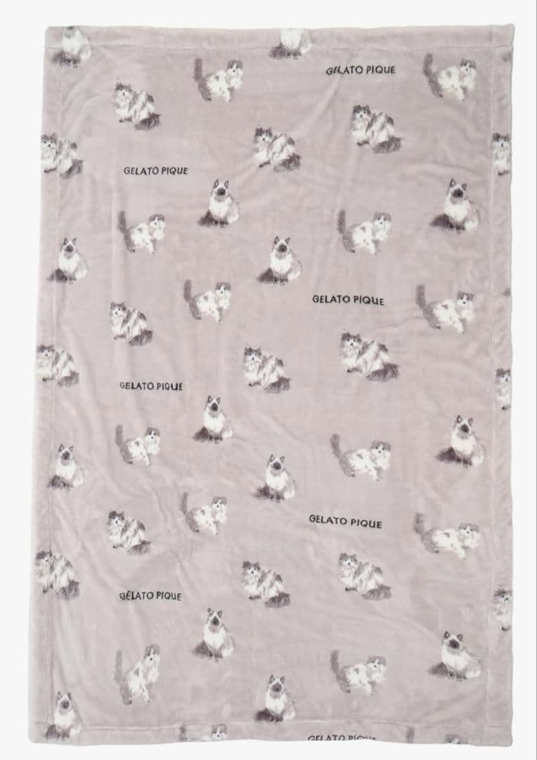 新品未使用　ジェラートピケ sleep CAT/DOGプリント毛布 ライトグレー