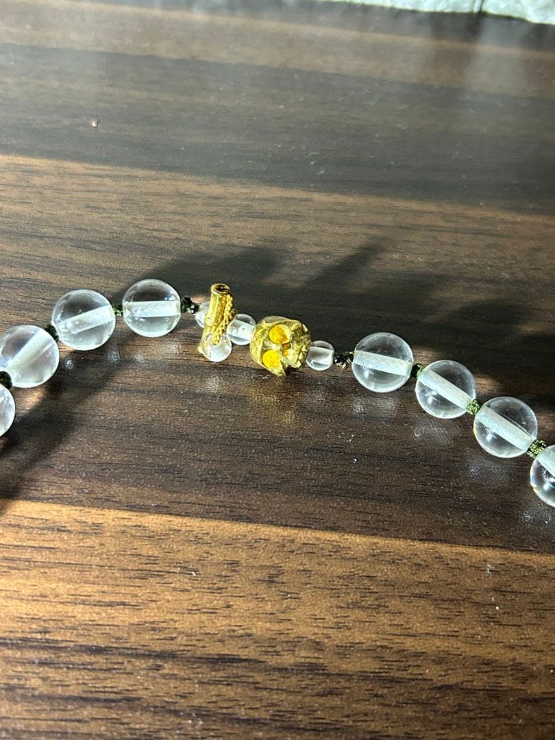 スカルネックレス　ドクロ　特注品　一点物　職人手作り　水晶　真鍮　ビジュアル