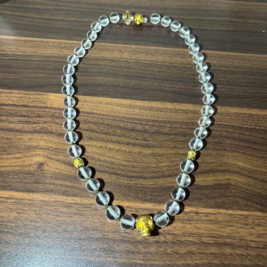 スカルネックレス　ドクロ　特注品　一点物　職人手作り　水晶　真鍮　ビジュアル