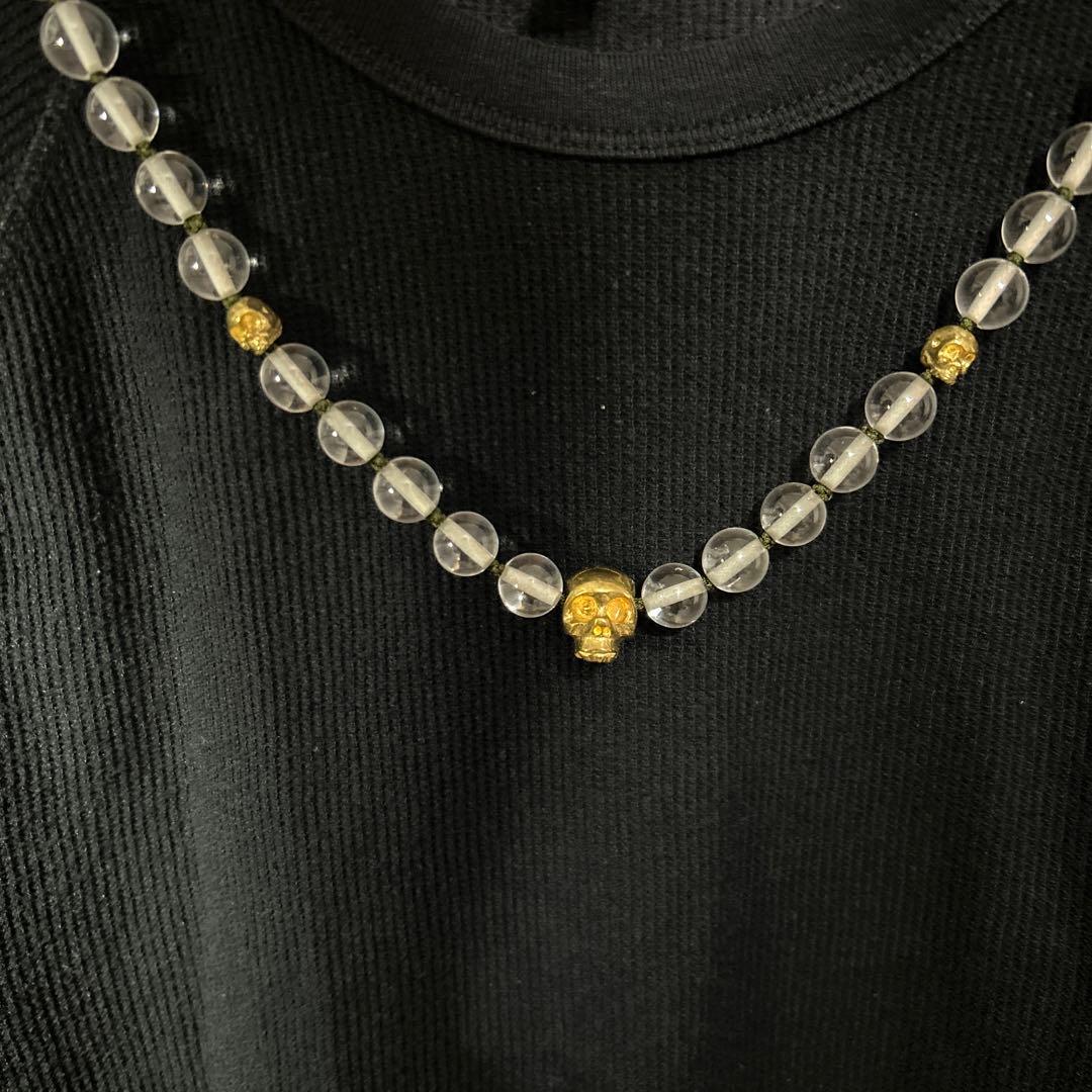 スカルネックレス　ドクロ　特注品　一点物　職人手作り　水晶　真鍮　ビジュアル