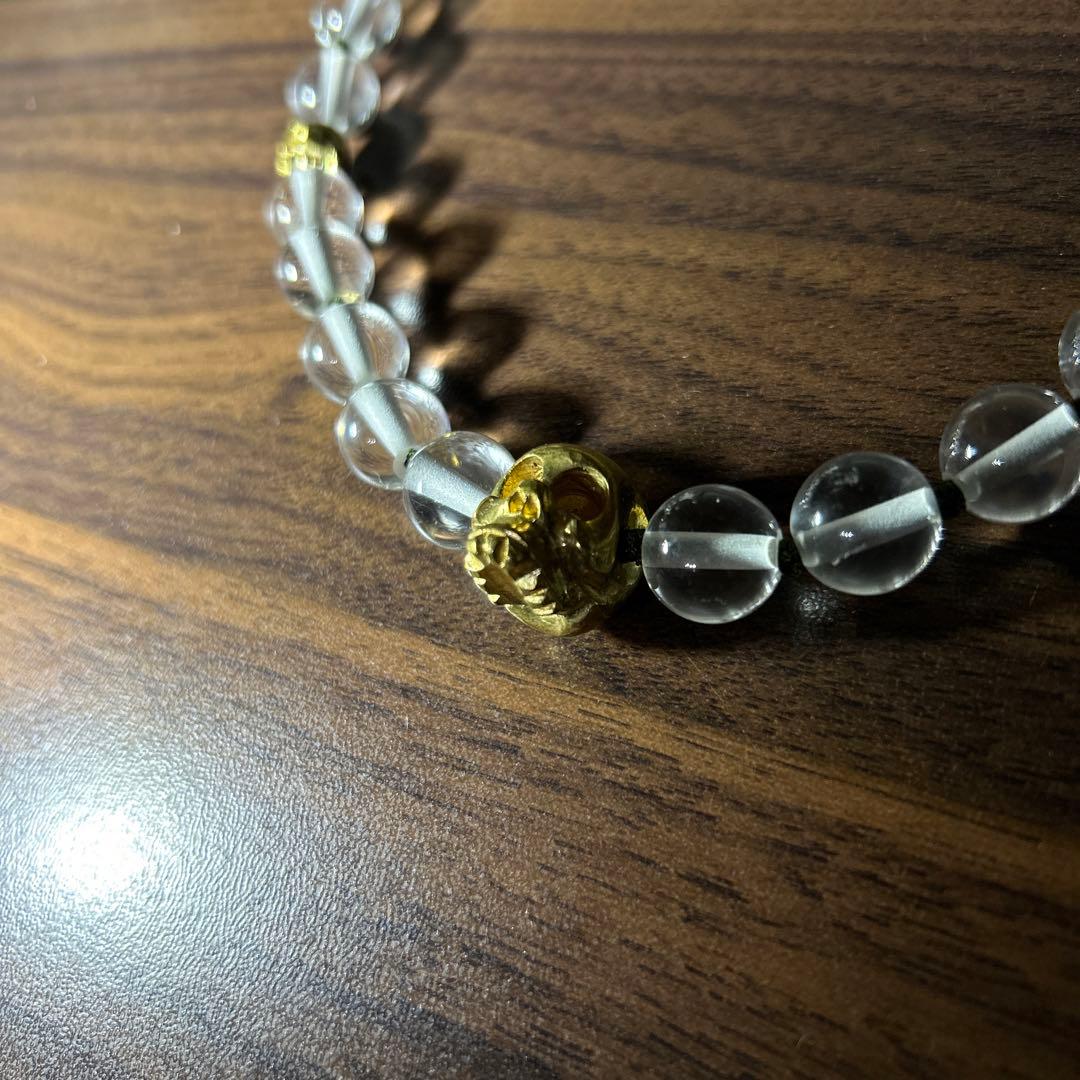 スカルネックレス　ドクロ　特注品　一点物　職人手作り　水晶　真鍮　ビジュアル