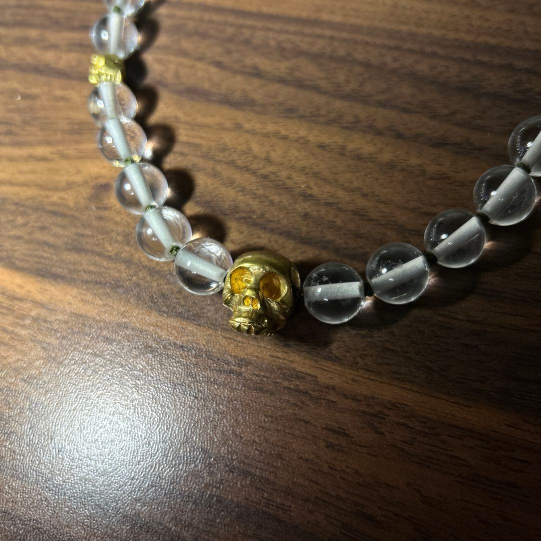 スカルネックレス　ドクロ　特注品　一点物　職人手作り　水晶　真鍮　ビジュアル