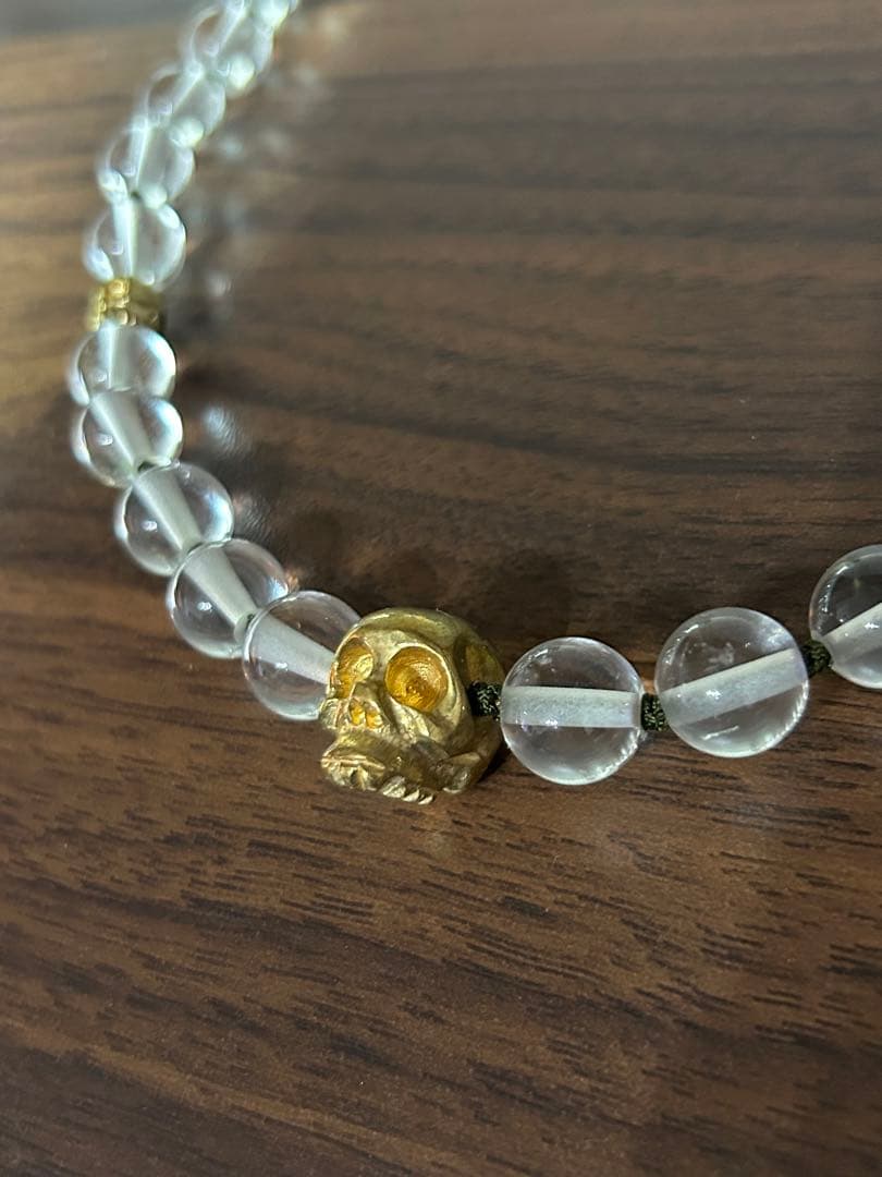 スカルネックレス　ドクロ　特注品　一点物　職人手作り　水晶　真鍮　ビジュアル