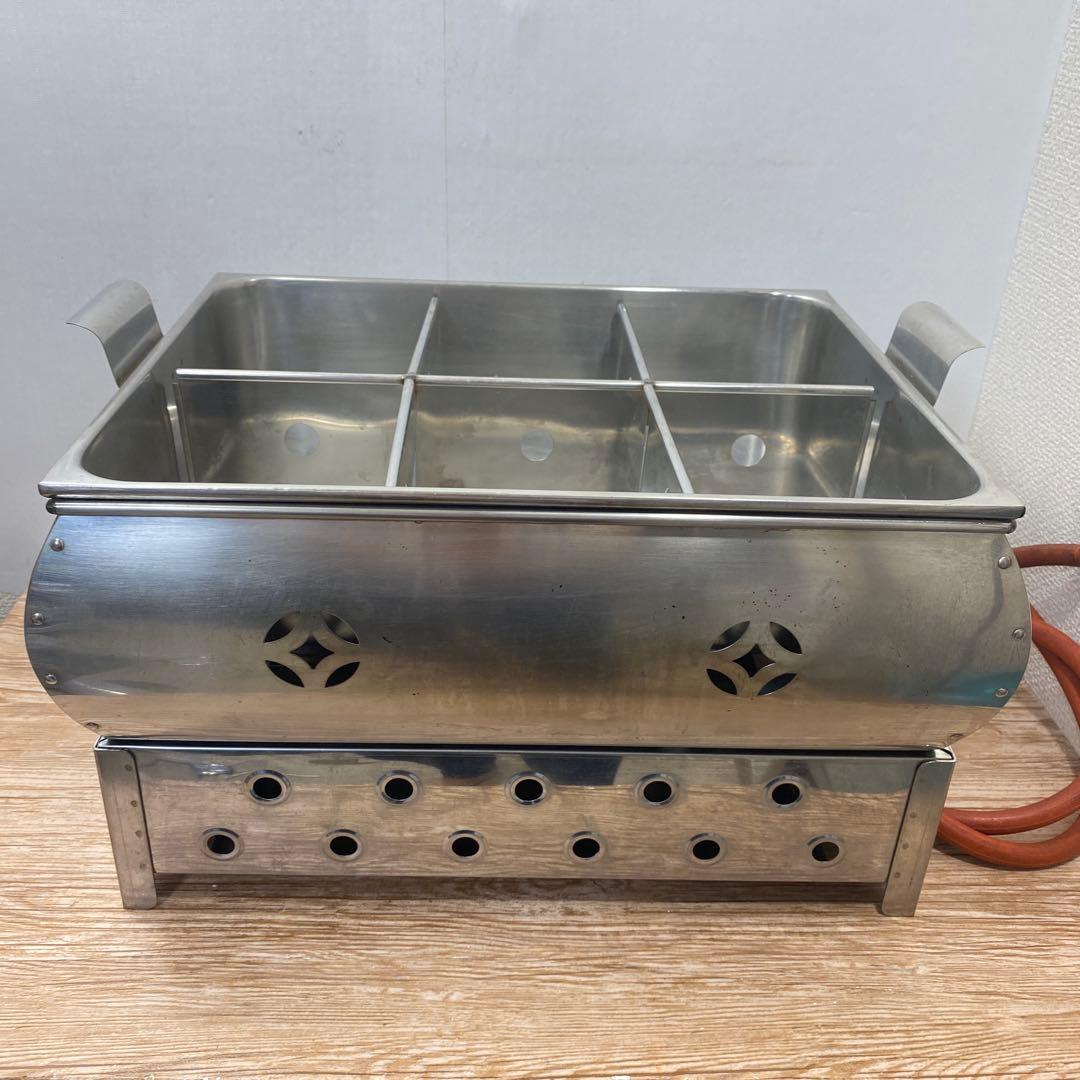 中古品涌井工業 おでんなべ 6ツ切 蓋付プロパン用 約48×38×H31㎝