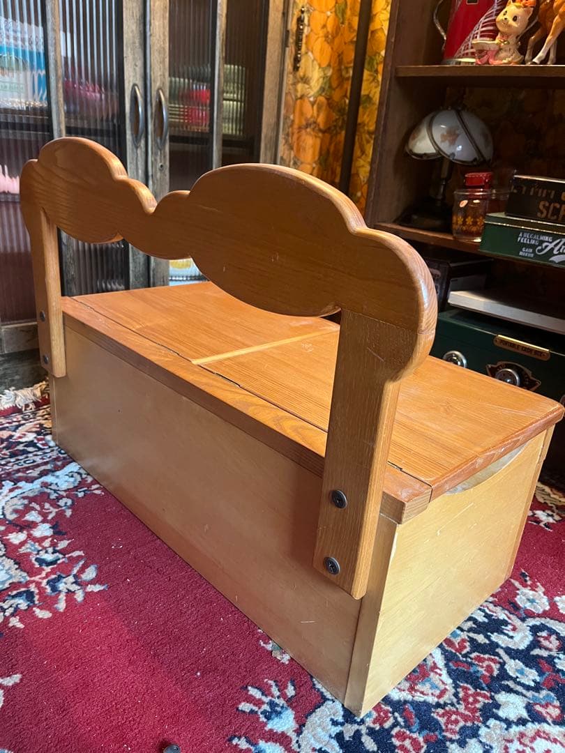 子供用 椅子 キッズベンチ 木製 昭和レトロ 当時物 インテリア 収納ボックス