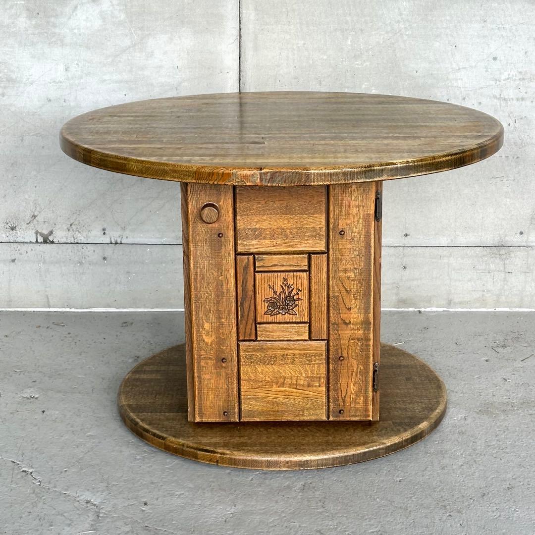✦70s✦ 昭和レトロ マルニ木工 円形テーブル 収納キャビネット付き 喫茶店