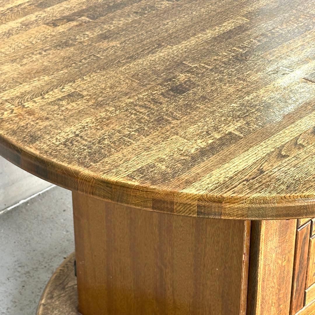 ✦70s✦ 昭和レトロ マルニ木工 円形テーブル 収納キャビネット付き 喫茶店