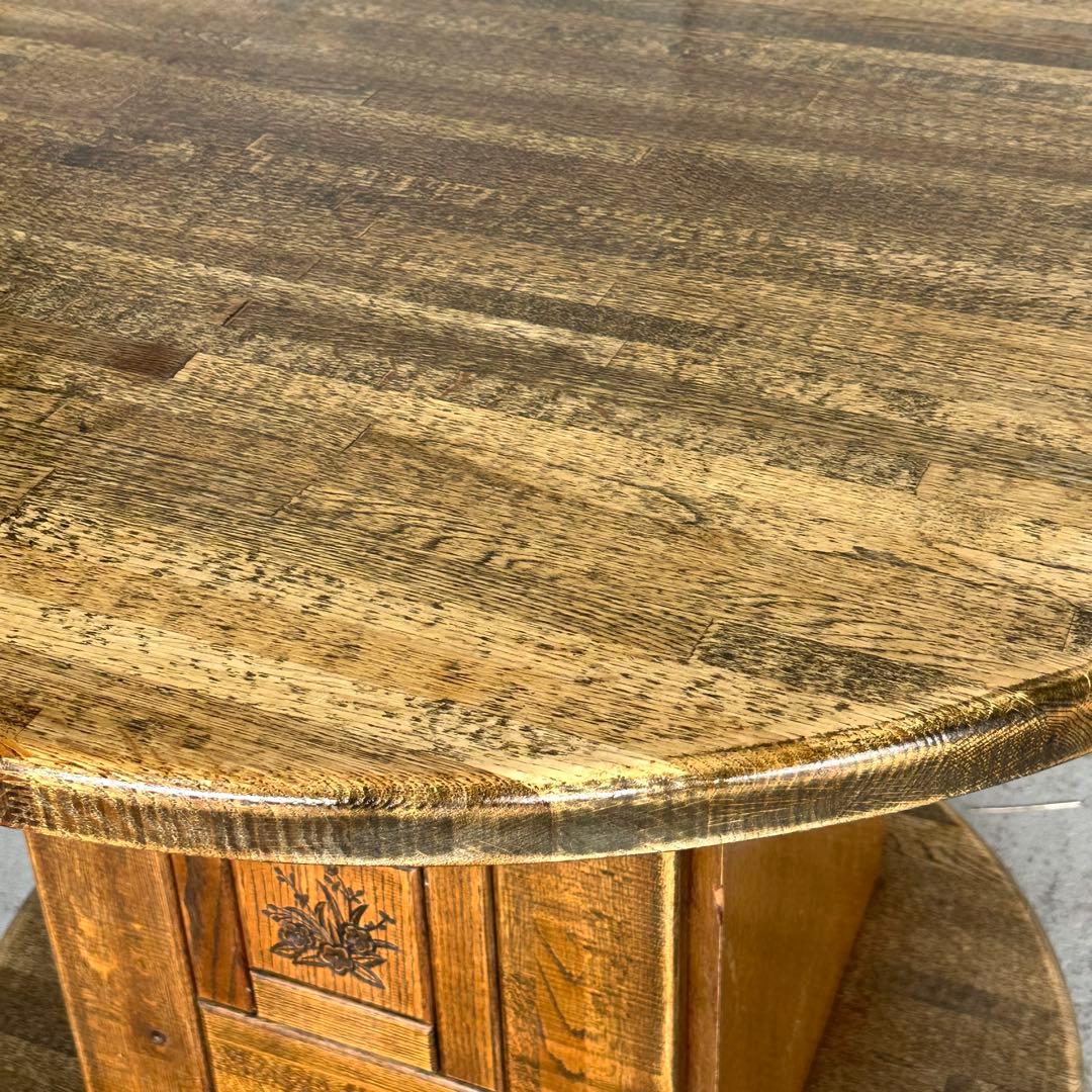 ✦70s✦ 昭和レトロ マルニ木工 円形テーブル 収納キャビネット付き 喫茶店