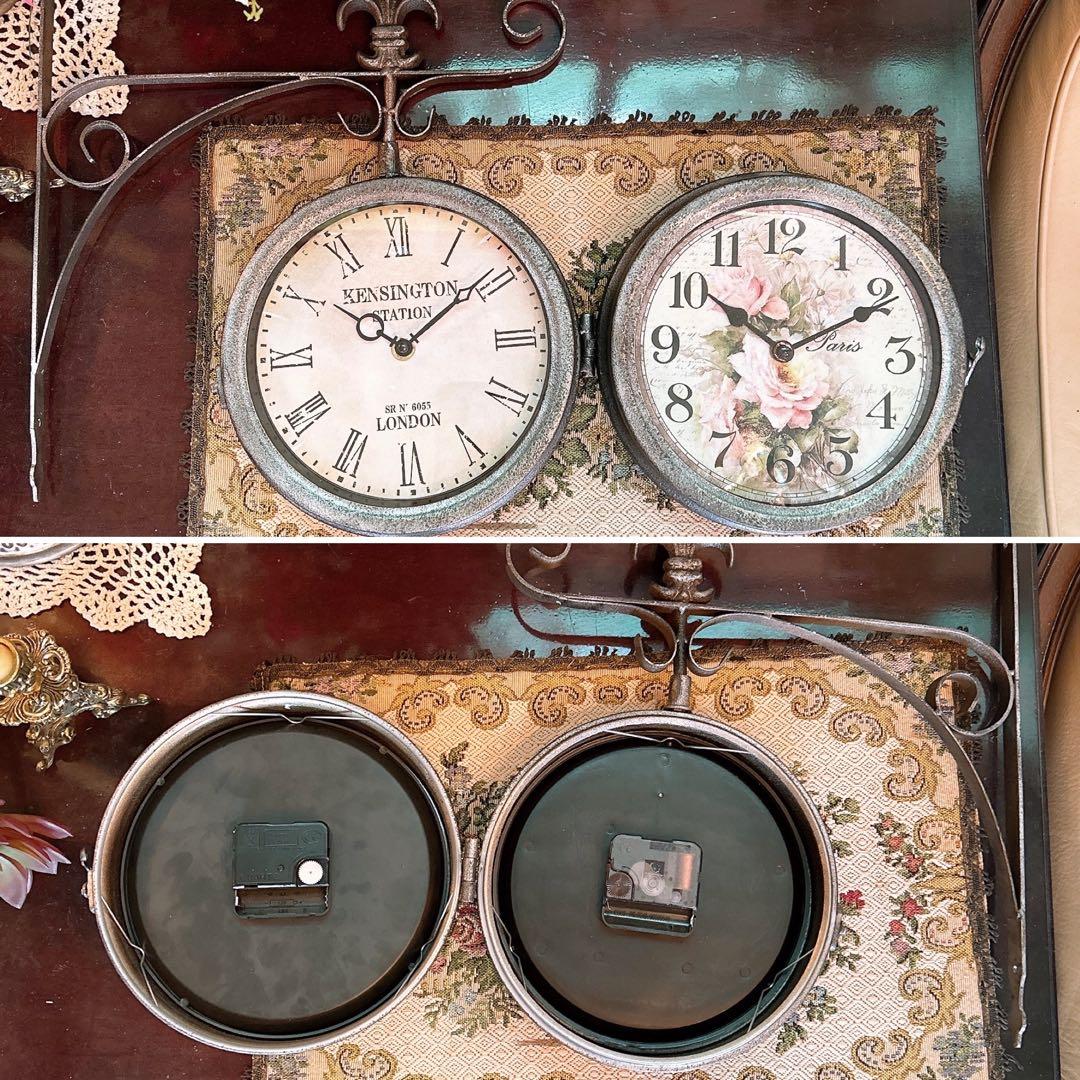 おしゃれな壁掛け時計 №.7 両面時計ウォールクロック アンティーク 回転時計