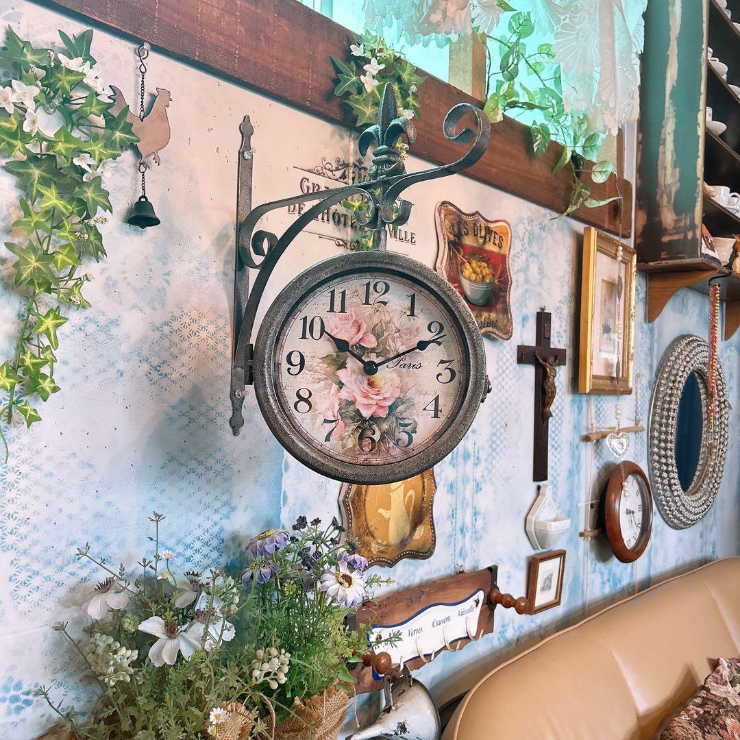 おしゃれな壁掛け時計 №.7 両面時計ウォールクロック アンティーク 回転時計