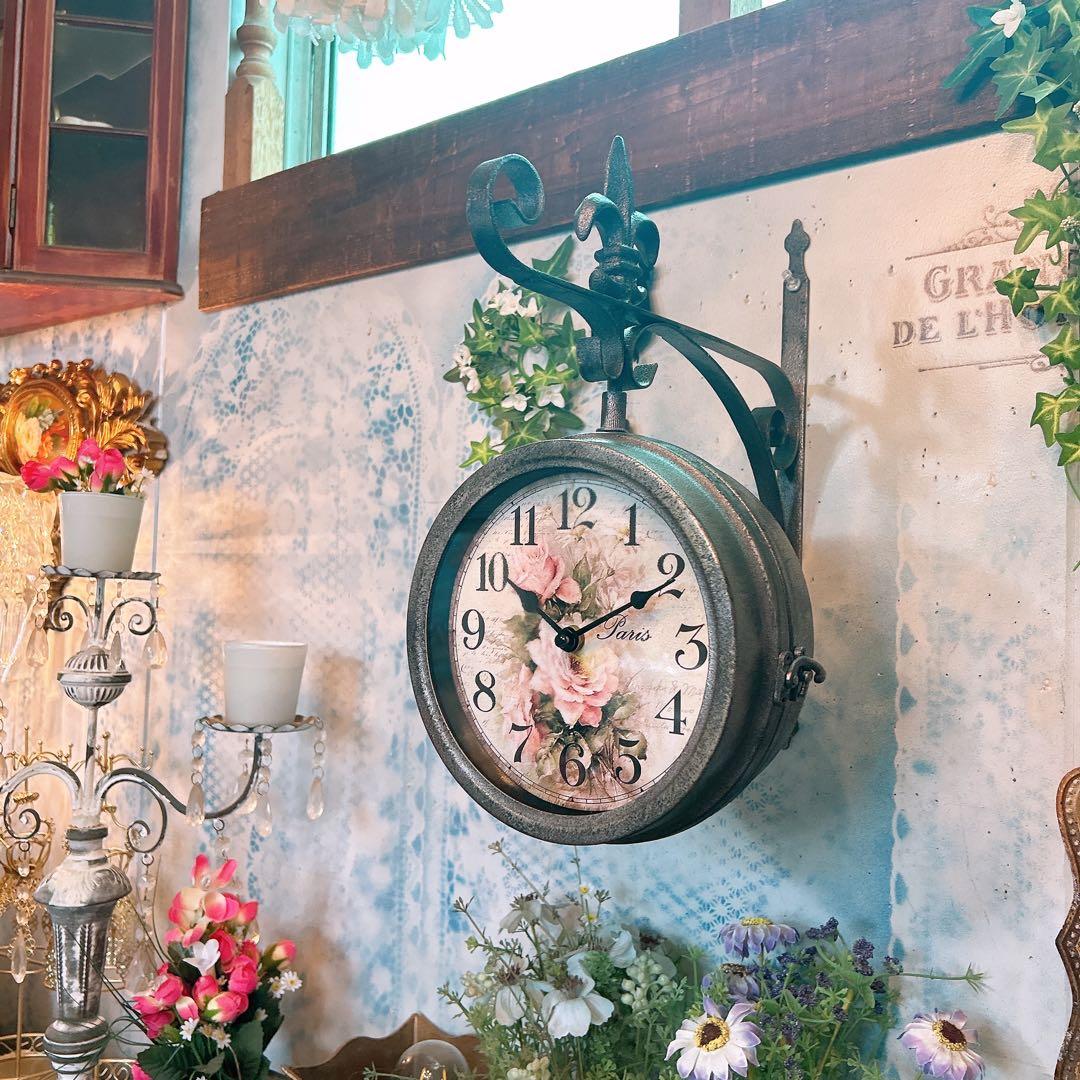 おしゃれな壁掛け時計 №.7 両面時計ウォールクロック アンティーク 回転時計