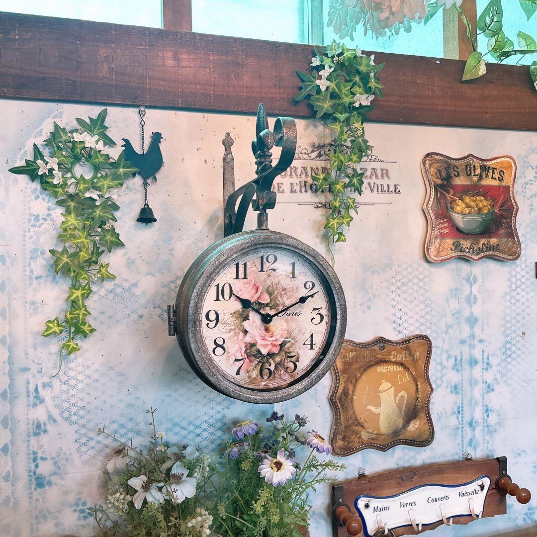 おしゃれな壁掛け時計 №.7 両面時計ウォールクロック アンティーク 回転時計