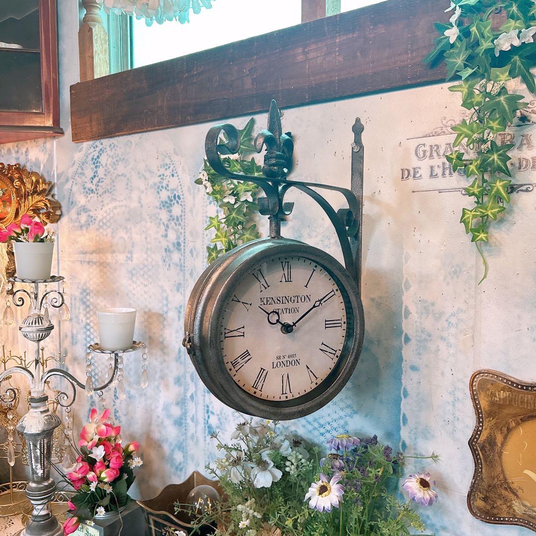 おしゃれな壁掛け時計 №.7 両面時計ウォールクロック アンティーク 回転時計