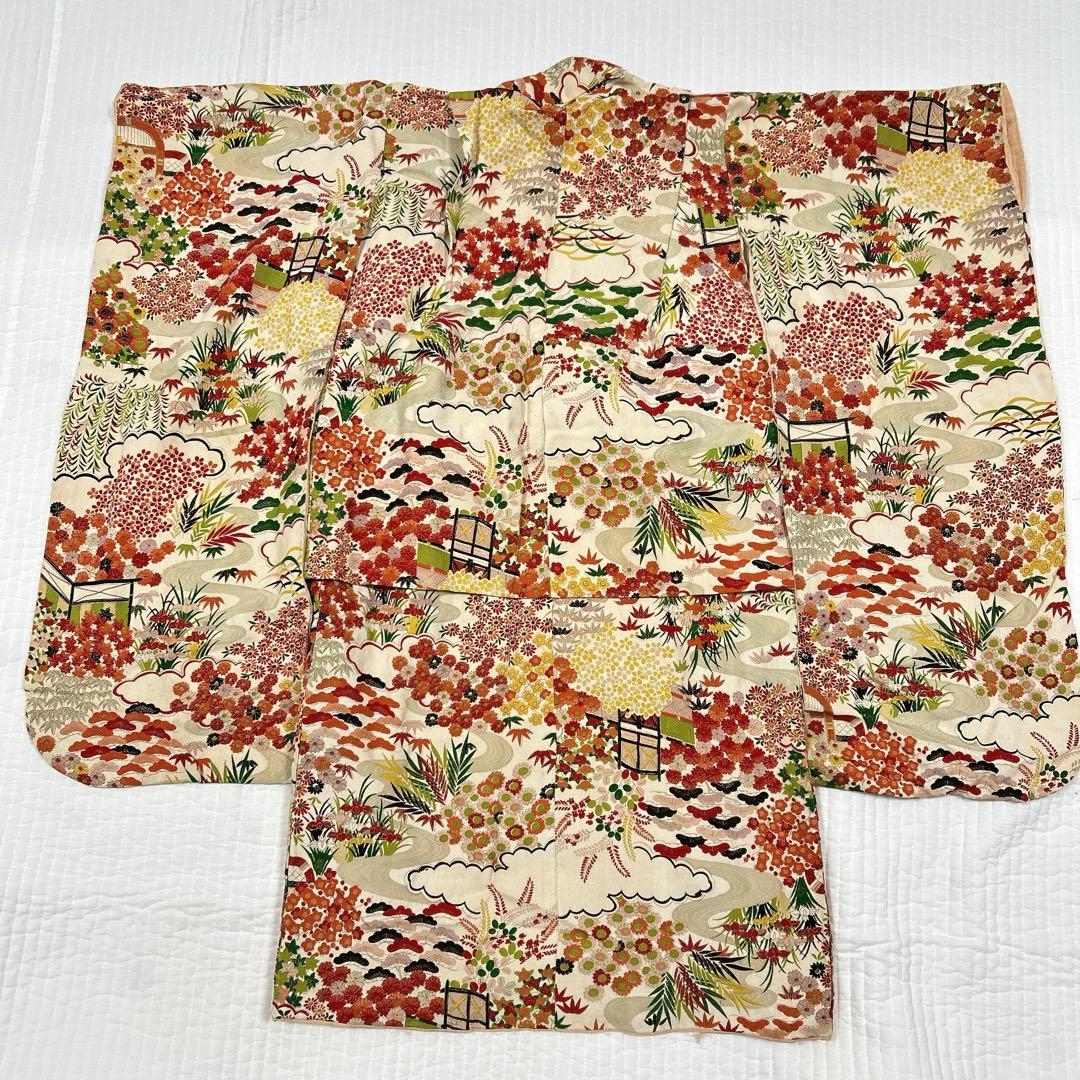 七五三　7歳　着物　作り帯　セット　女の子　7才　アンティーク　赤　四つ身