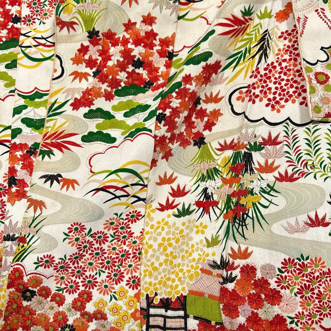 七五三　7歳　着物　作り帯　セット　女の子　7才　アンティーク　赤　四つ身