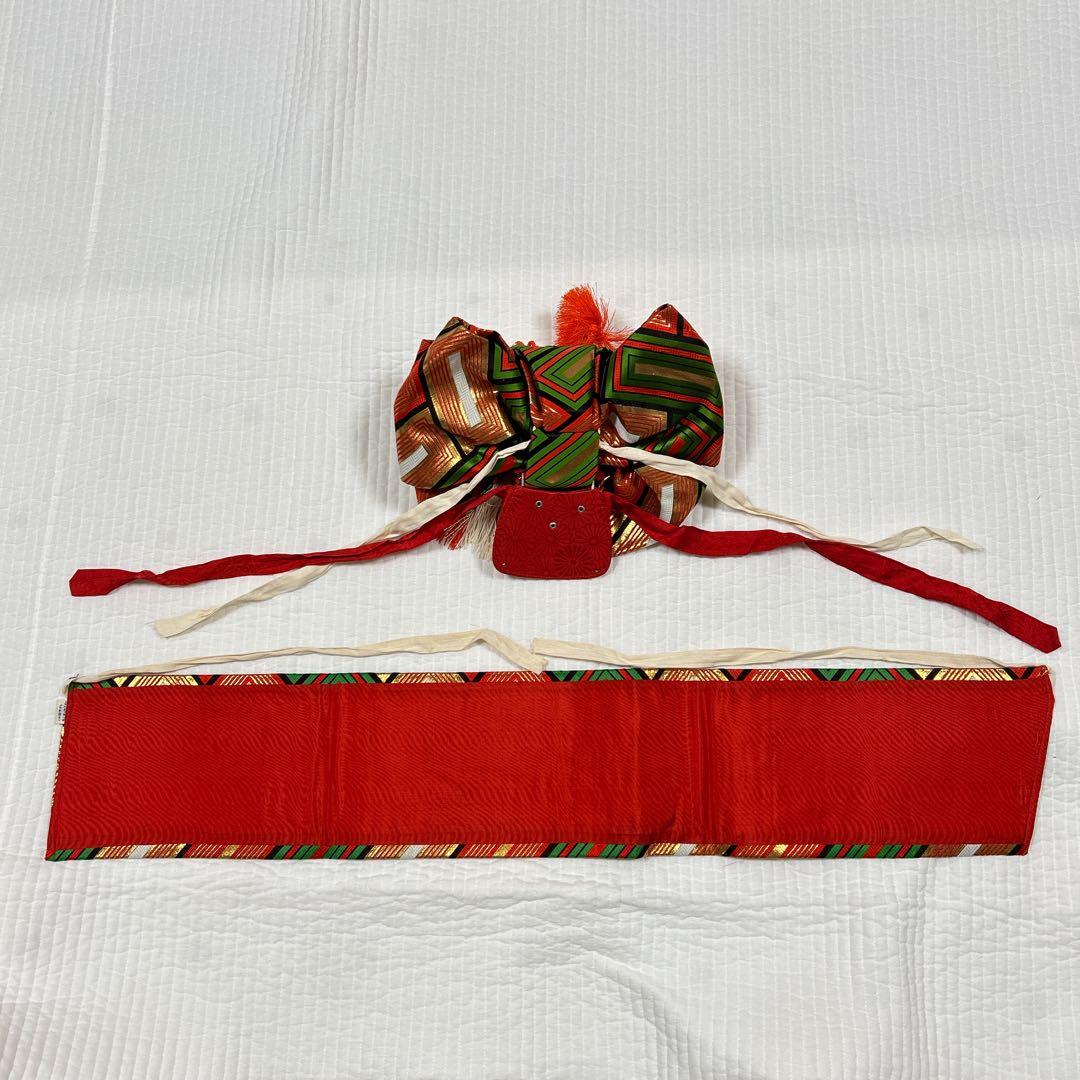 七五三　7歳　着物　作り帯　セット　女の子　7才　アンティーク　赤　四つ身