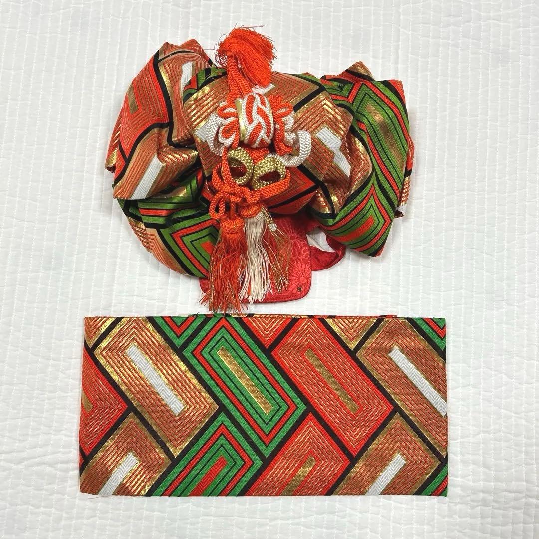 七五三　7歳　着物　作り帯　セット　女の子　7才　アンティーク　赤　四つ身